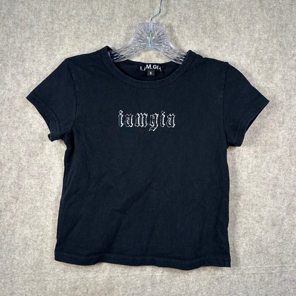 I.AM.GIA Black Cleo Baby Tee Short Sleeve Cropped Graphic Top Gothic Logo Size S